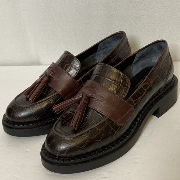 Seychelles Final Call Embossed Croc Leather Loafer w/ Tassel Womens Sz 8.5 Brown - Picture 2 of 14